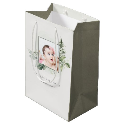 ユーカリ素朴プタスファーンリーフ写真《キリスト教》洗礼式や命名式 ミディアムペーパーバッグ (裏面アングル)