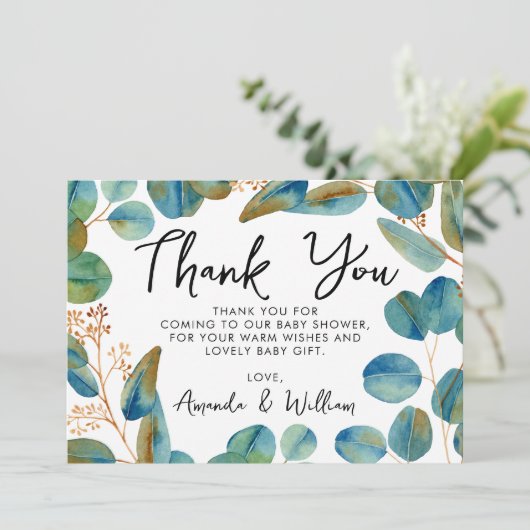 ユーカリ素朴プタスベイビーシャワーサンキューカード サンキューカード (スタンド正面)