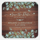 ユーカリ素朴プトゥスの木の結婚式の日付を保存 スクエアシール (正面)