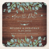ユーカリ素朴プトゥスの木の結婚式の日付を保存 スクエアペーパーコースター (正面)