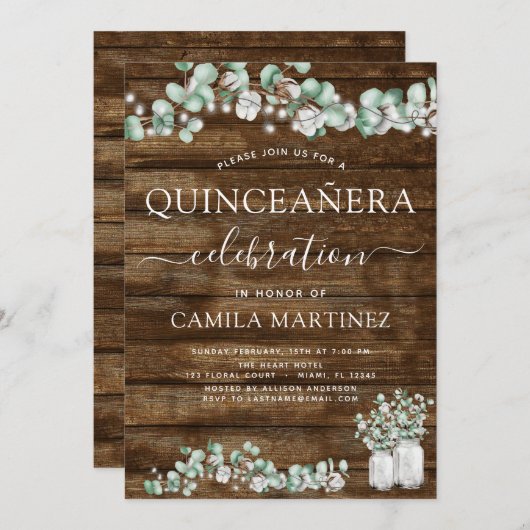 ユーカリ素朴プトゥスウッドキンセアニェラお祝い 招待状 (正面/裏面)