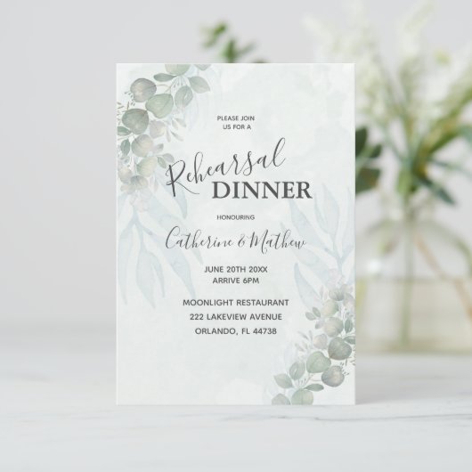 ユーカリ素朴プトゥスグリーンリハーサルディナー結婚ズ 招待状 (スタンド正面)