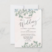 ユーカリ素朴プトゥスグリーン&コーラルウォーター結婚カラー 招待状 (正面)