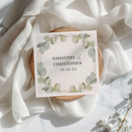 ユーカリ素朴プトゥスグリーン&金ゴールド結婚ズ スタンダードカクテルナプキン