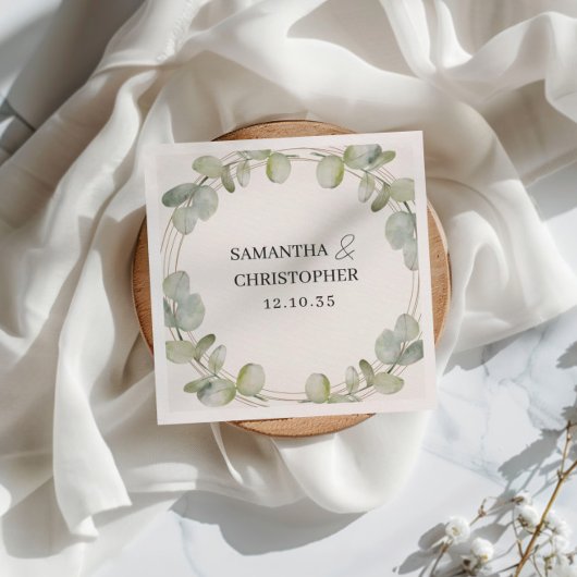 ユーカリ素朴プトゥスグリーン&金ゴールド結婚ズ スタンダードカクテルナプキン