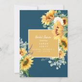 ユーカリ素朴プトゥスサンフラワーティール(緑がかった色)ブライダルシャワー 招待状 (正面)