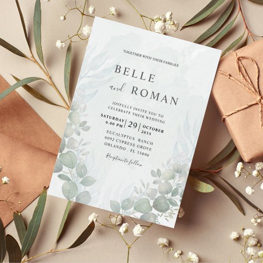 ユーカリ素朴プトゥスセージグリーン結婚式招待状 招待状