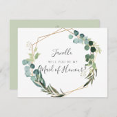 ユーカリ素朴プトゥスビーミーメイド・オブ・オーナー（花嫁付き添い人） 招待状 (正面/裏面)