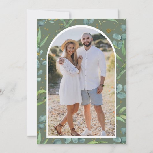 ユーカリ素朴プトゥスフォトセージグリーンブライダルシャワー 招待状 (裏面)