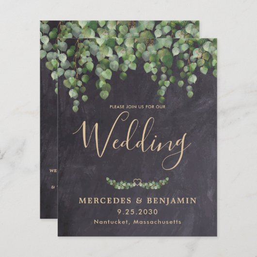 ユーカリ素朴プトゥス予算QRコード結婚式の招待 (正面/裏面)