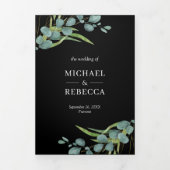 ユーカリ素朴プトゥス写真コラージブラック結婚ズ 三つ折り招待状 (カバー)