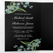 ユーカリ素朴プトゥス写真コラージブラック結婚ズ 三つ折り招待状 (内部最初)