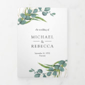 ユーカリ素朴プトゥス写真コラージュQRコー結婚ド 三つ折り招待状 (カバー)