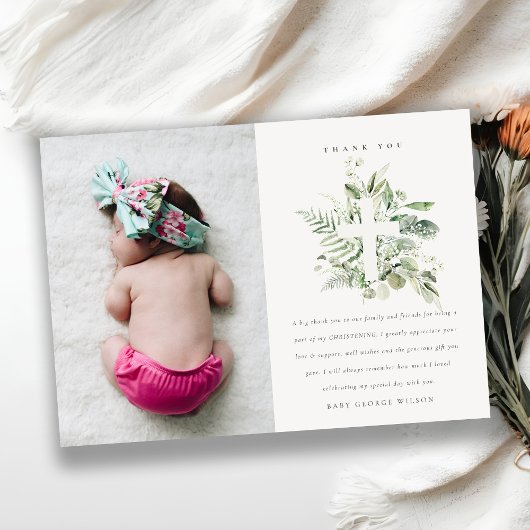 ユーカリ素朴プトゥス動物十字写真《キリスト教》洗礼式や命名式 サンキューカード