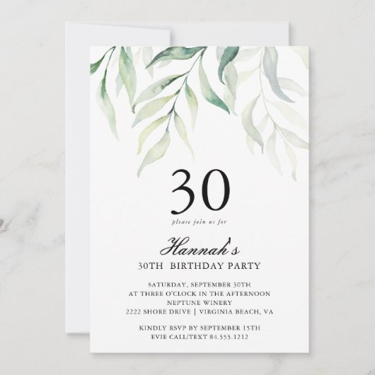 ユーカリ素朴プトゥス30th誕生日パーティの招待状 招待状 (正面)