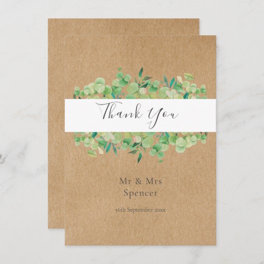 ユーカリ素朴プトゥス・グリーナリーありがとうござ結婚う サンキューカード (正面/裏面)