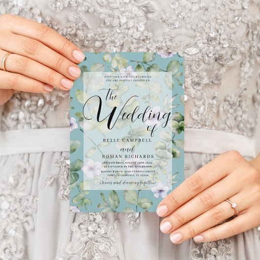 ユーカリ素朴プルーパープル&ティール(緑がかった色)フローラ結婚ズ 招待状