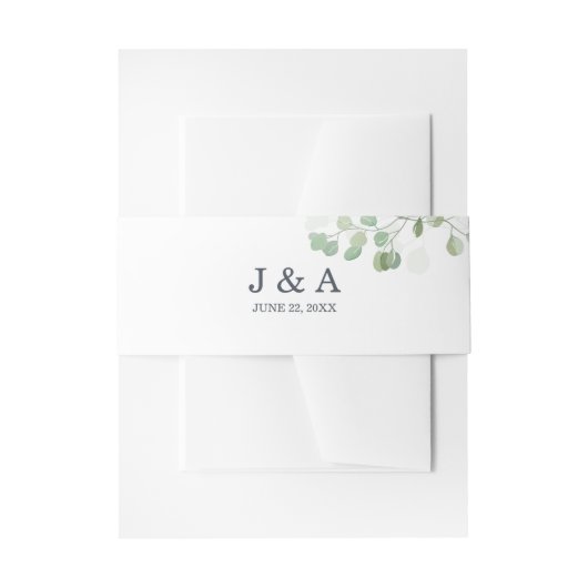 ユーカリ素朴ラ結婚スパーソナライズされたの葉 招待状ベリーバンド (正面例)