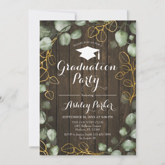 ユーカリ素朴ルウッドリース卒業パーティー 招待状 (正面)