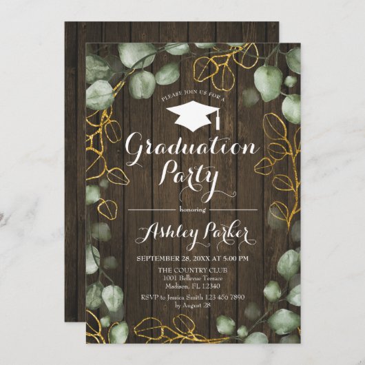 ユーカリ素朴ルウッドリース卒業パーティー 招待状 (正面/裏面)