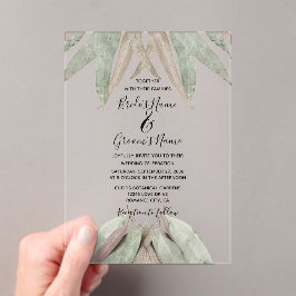 ユーカリ素朴ルリーフ結婚式招待状 アクリル招待状