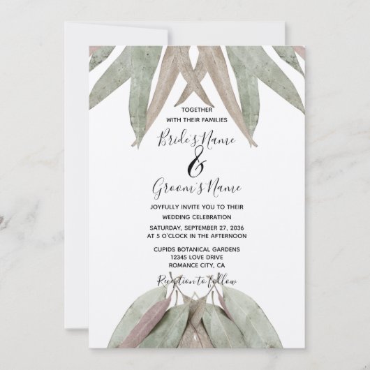 ユーカリ素朴ルリーフ結婚式招待状 招待状 (正面)