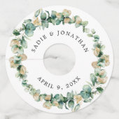 ユーカリ素朴金ゴールドエレガントな結婚式 ワイングラスタグ (正面)