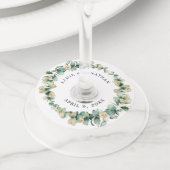 ユーカリ素朴金ゴールドエレガントな結婚式 ワイングラスタグ (クローズアップ)