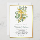 ユーカリ素朴金ゴールドグリーンバプテスマ 招待状 (正面)