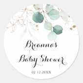 ユーカリ素朴金ゴールドフローラベイビーシャワー賛成 ラウンドシール (正面)