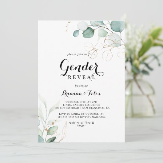 ユーカリ素朴金ゴールドフローラ性発現パーティー 招待状 (スタンド正面)