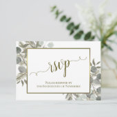 ユーカリ素朴&パインセージグリーン&金ゴールドズ結婚 出欠カード (スタンド正面)