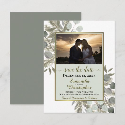 ユーカリ素朴&パインPhoto Sage's 結婚 セーブザデート (正面/裏面)
