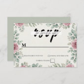 ユーカリ素朴・ピンクローズウェディングRSVPカード 出欠カード (正面/裏面)