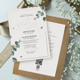 ユーカリ素朴&RSVP QRコードの結婚バラ 箔招待状