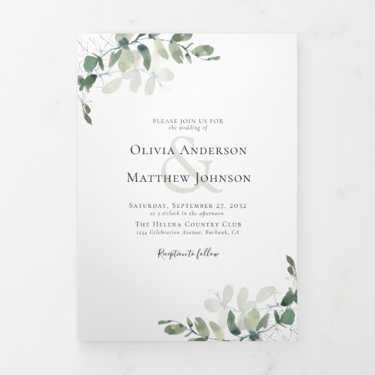 ユーカリ結婚の写真のQRコード全て一つで 三つ折り招待状 (カバー)