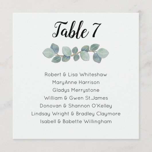 ユーカリ結婚の座席番号一覧 プログラム (正面)