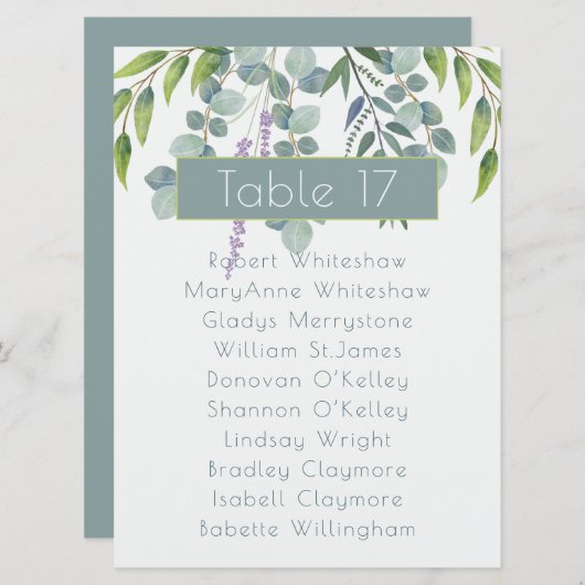 ユーカリ結婚の座席番号一覧 プログラム (正面/裏面)