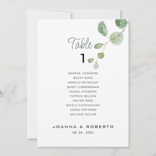 ユーカリ結婚の表第1席表 招待状 (裏面)