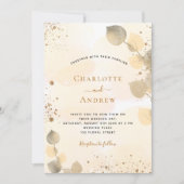 ユーカリ結婚の黄金色の植物葉 招待状 (正面)