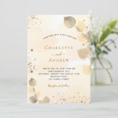 ユーカリ結婚の黄金色の植物葉 招待状 (スタンド正面)