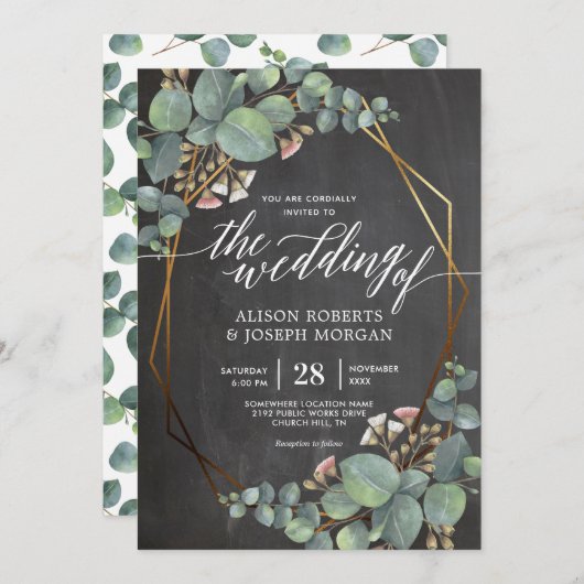 ユーカリ結婚カルボード幾何学模様 招待状 (正面/裏面)