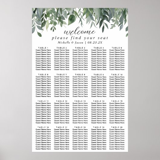 ユーカリ結婚グリーンリーのシーティングチャート20表 ポスター (正面)