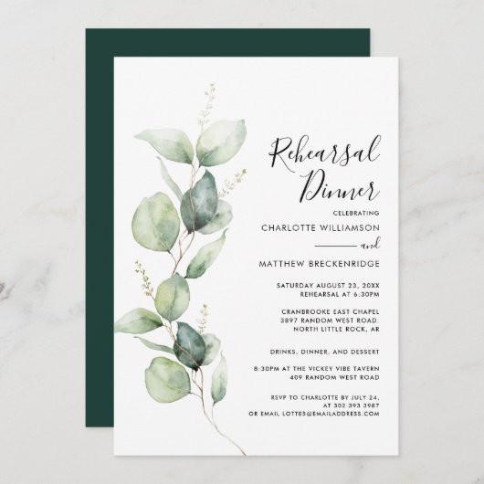 ユーカリ結婚グリーンリーのリハーサル 招待状 (正面/裏面)