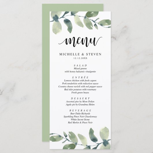 ユーカリ結婚グリーンリーの駆け引きディナー メニュー (正面/裏面)