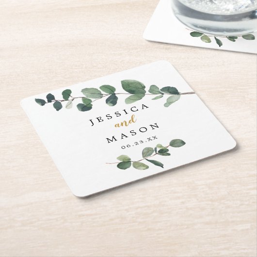 ユーカリ結婚コースター スクエアペーパーコースター (アングル)