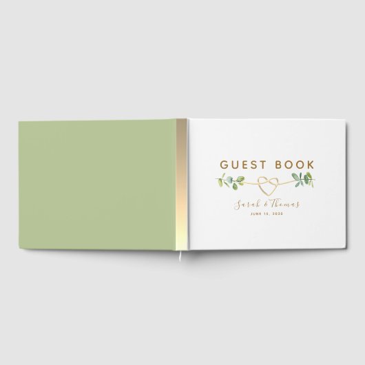 ユーカリ結婚プスゲストブックと金ゴールドハート ゲストブック (全面)