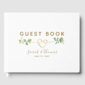 ユーカリ結婚プスゲストブックと金ゴールドハート ゲストブック (正面)