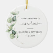 ユーカリ結婚プス葉写真初めてのクリスマス セラミックオーナメント (正面)