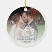 ユーカリ結婚プス葉写真初めてのクリスマス セラミックオーナメント (裏面)